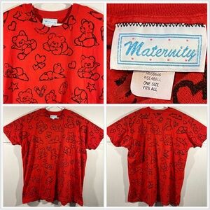 VTG 90’s Maternity AOP Bear Babies Graphic Tee Single Stitch Red Size 2XL One Sz